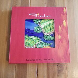 Firelor Glazed Hand Crafted Painted Turtles Ceramic Decor Tile - 7.75" x 7.75"